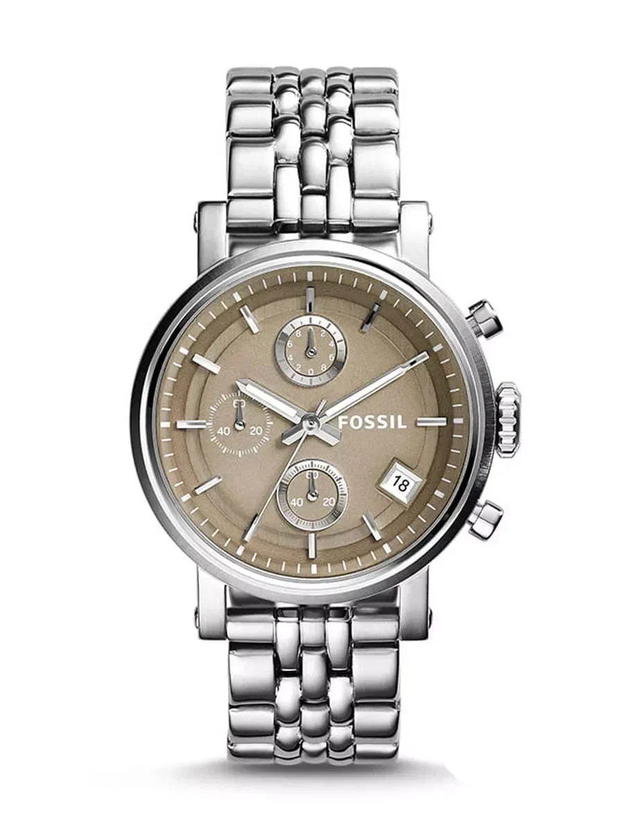  Shop Authentic Fossil Boyfriend Chronograph Brown Dial Silver Steel Strap Watch for Women - ES3747 - Luxxuri