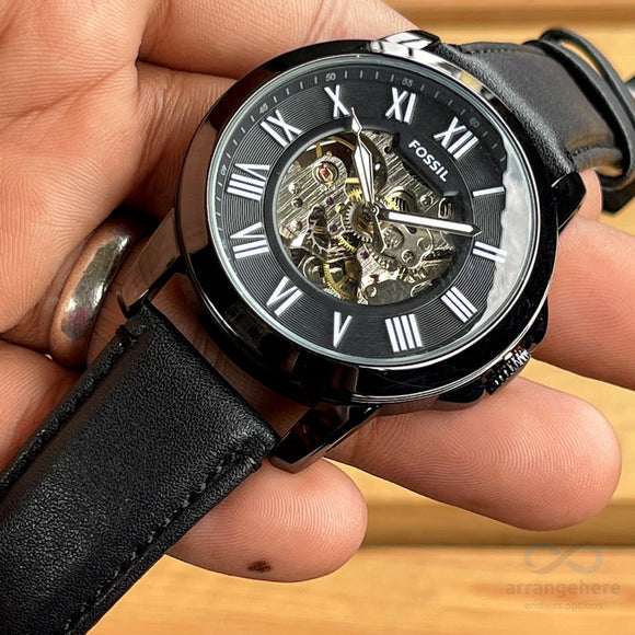  Shop Authentic Fossil Grant Automatic Black Dial Black Leather Strap Watch for Men - ME3028 - Luxxuri