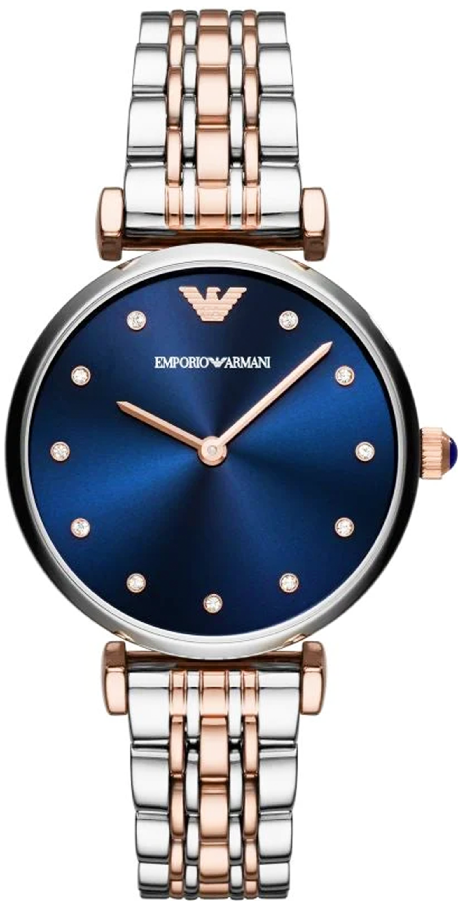  Shop Authentic Emporio Armani Gianni T Bar Quartz Blue Dial Two Tone Steel Strap Watch For Women - AR11222 - Luxxuri
