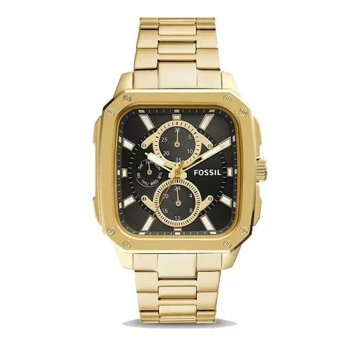  Shop Authentic Fossil Inscription Multifunction Black Dial Gold Steel Strap Watch for Men - BQ2656 - Luxxuri