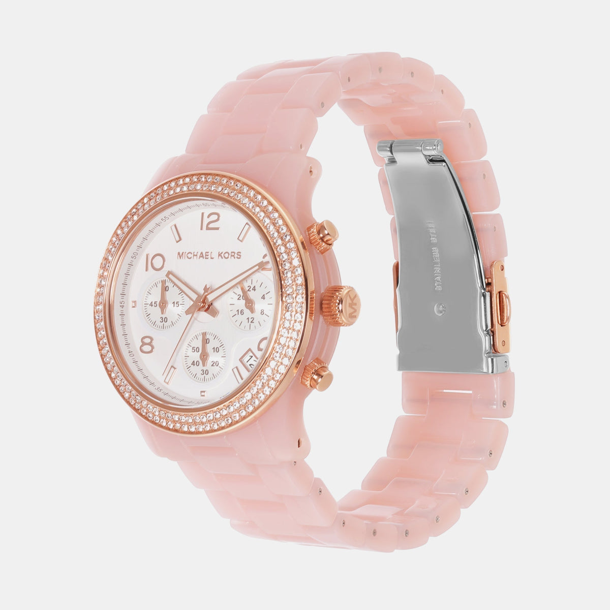  Shop Authentic Michael Kors Runway Chronograph White Dial Pink Steel Strap Watch for Women - MK7424 - Luxxuri