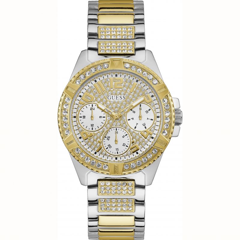  Shop Authentic Guess Frontier Chronograph Crystals Gold Dial Two Tone Steel Strap Watch For Women - W1156L5 - Luxxuri