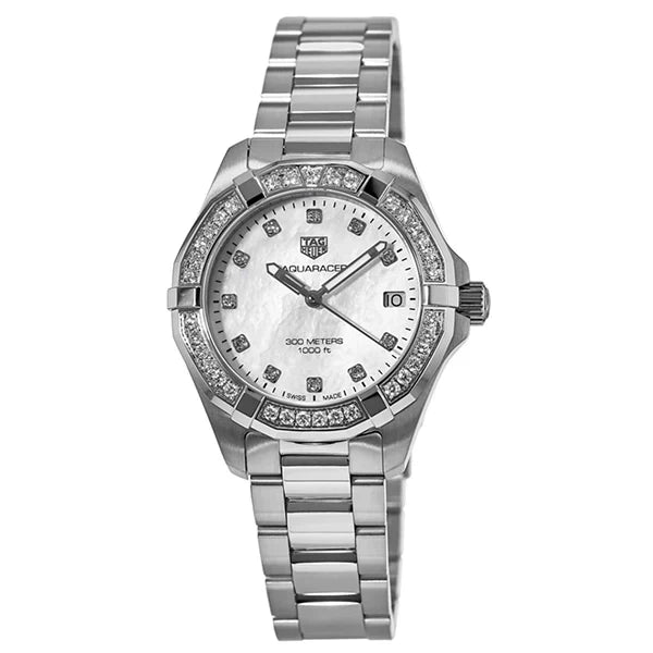  Shop Authentic Tag Heuer Aquaracer Diamonds White Mother of Pearl Dial Silver Steel Strap Watch for Women - WBD1315.BA0740 - Luxxuri