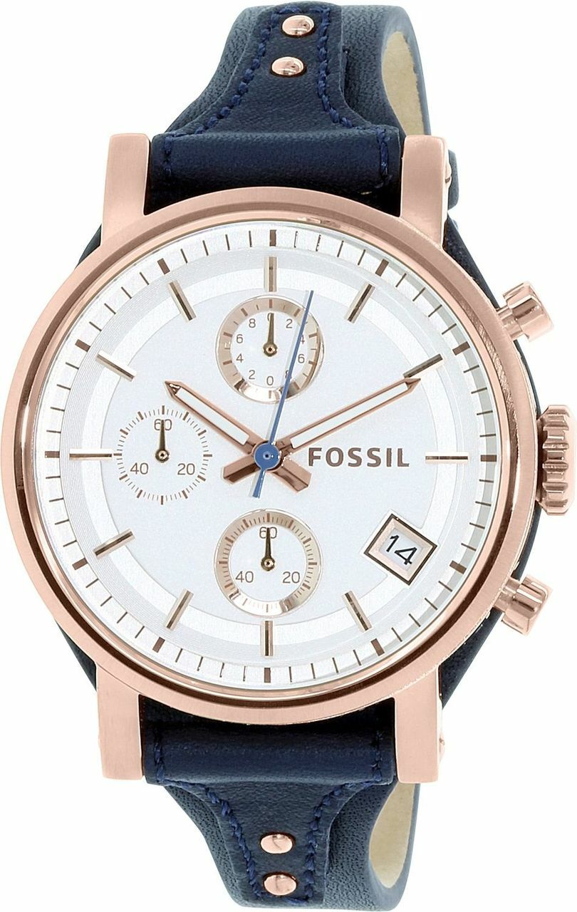  Shop Authentic Fossil Original Boyfriend Chronograph White Dial Navy Blue Leather Strap Watch for Women - ES3838 - Luxxuri