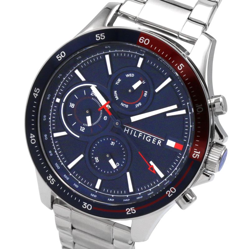  Shop Authentic Tommy Hilfiger Bank Chronograph Blue Dial Silver Steel Strap Watch for Men - 1791718 - Luxxuri