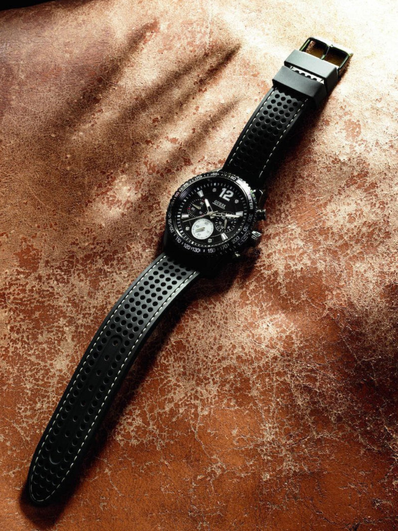  Shop Authentic Guess Fleet Chronograph Black Dial Black Rubber Strap Watch for Men - W0971G1 - Luxxuri