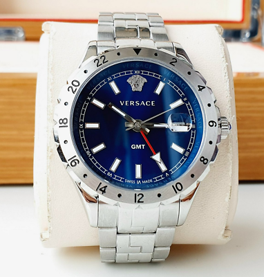  Shop Authentic Versace Hellenyium GMT Blue Dial Silver Steel Strap Watch for Men - V11010015 - Luxxuri