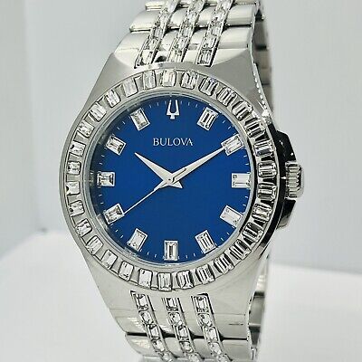  Shop Authentic Bulova Phantom Baguette Crystal Blue Dial Silver Steel Strap Watch for Men - 96A254 - Luxxuri