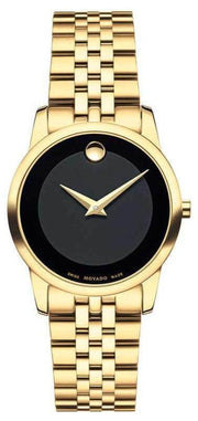  Shop Authentic Movado Museum Classic Quartz Black Dial Gold Steel Strap Watch For Women - 0607005 - Luxxuri