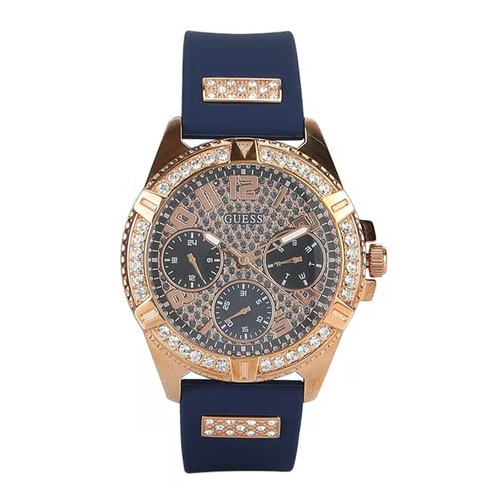  Shop Authentic Guess Frontier DIamonds Gold Dial Blue Rubber Strap Watch For Women - W1160L3 - Luxxuri