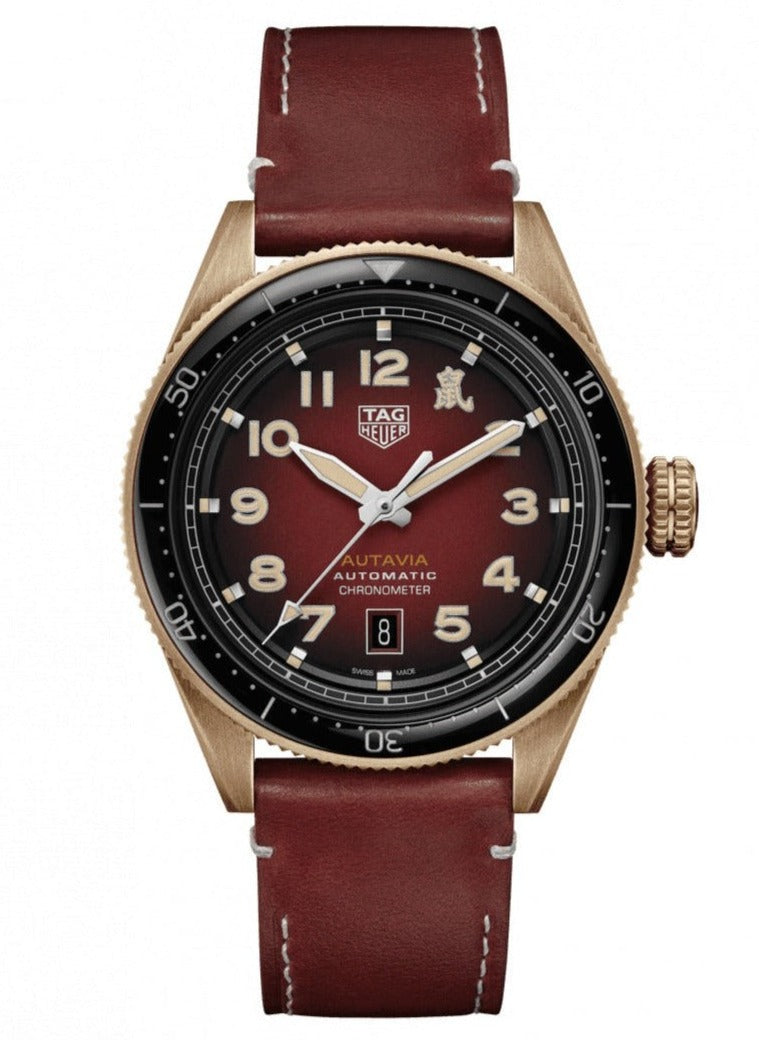  Shop Authentic Tag Heuer Autavia Calibre 5 Chinese New Year Maroon Dial Maroon Leather Strap Watch for Men - WBE5193.FC8300 - Luxxuri