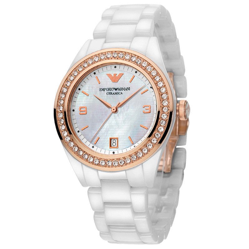  Shop Authentic Emporio Armani Ceramica Mother of Pearl Dial White Ceramic Dial Watch For Women - AR1472 - Luxxuri