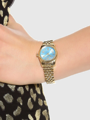  Shop Authentic Michael Kors Lexington Quartz Blue Dial Gold Steel Strap Watch For Women - MK3271 - Luxxuri