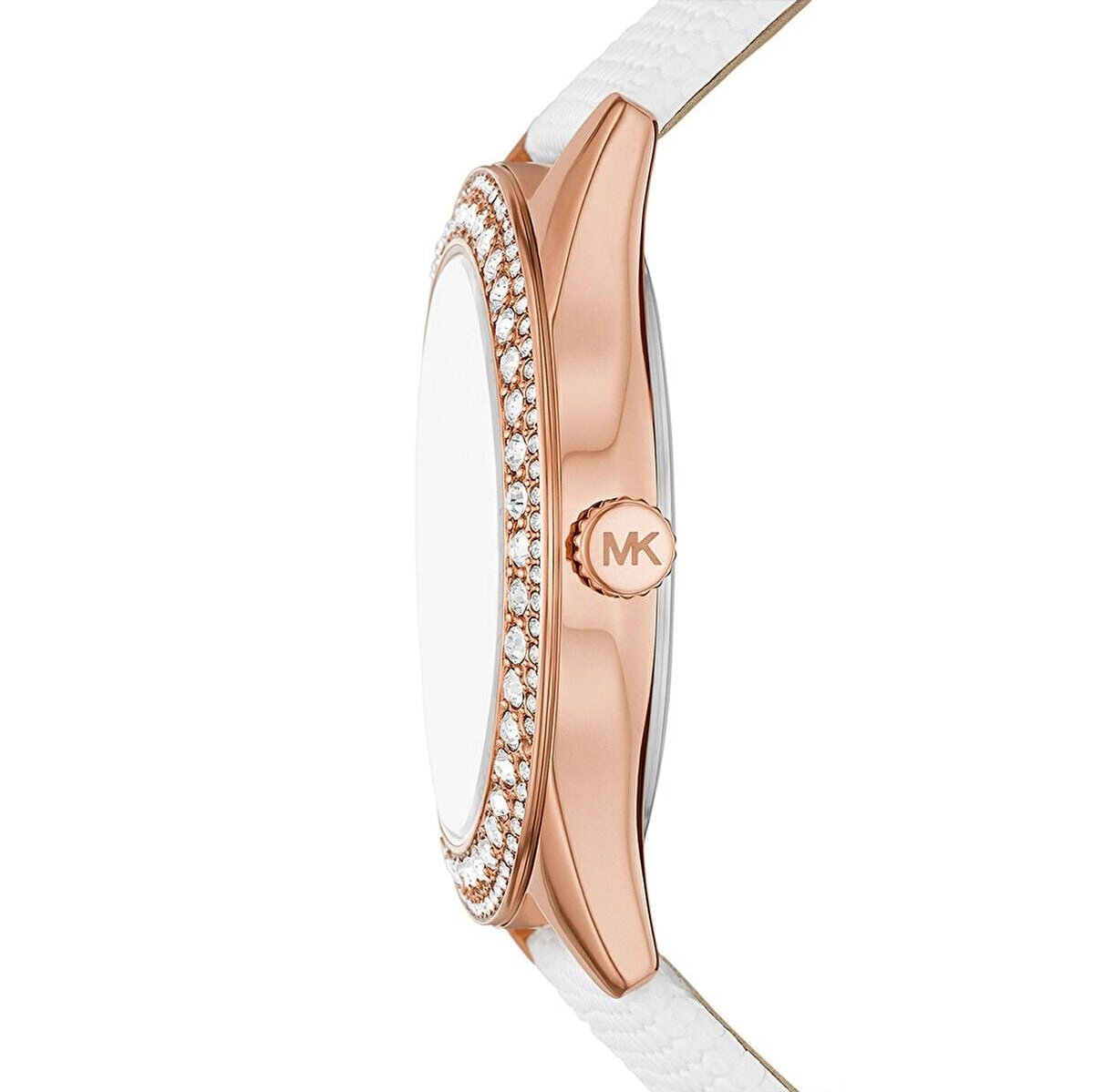  Shop Authentic Michael Kors Harlowe Analog Rose Gold Dial White Leather Strap Watch For Women - MK2989 - Luxxuri
