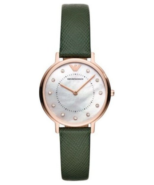  Shop Authentic Emporio Armani Mother of Pearl Dial Green Leather Strap Watch For Women - AR11150 - Luxxuri