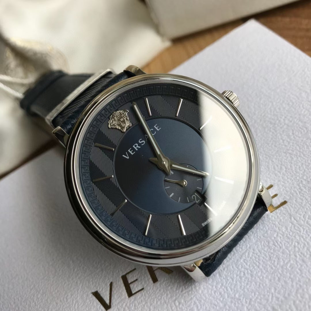  Shop Authentic Versace Manifesto Quartz Blue Dial Blue Leather Strap Watch For Men - VBQ01017 - Luxxuri