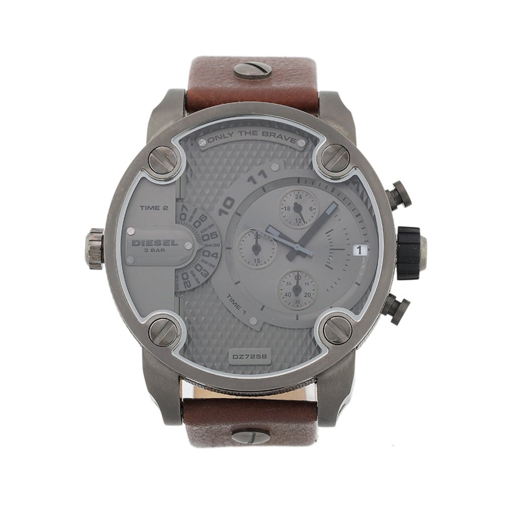  Shop Authentic Diesel Little Daddy SBA Small Sized Grey Dial Brown Leather Strap Watch For Men - DZ7258 - Luxxuri