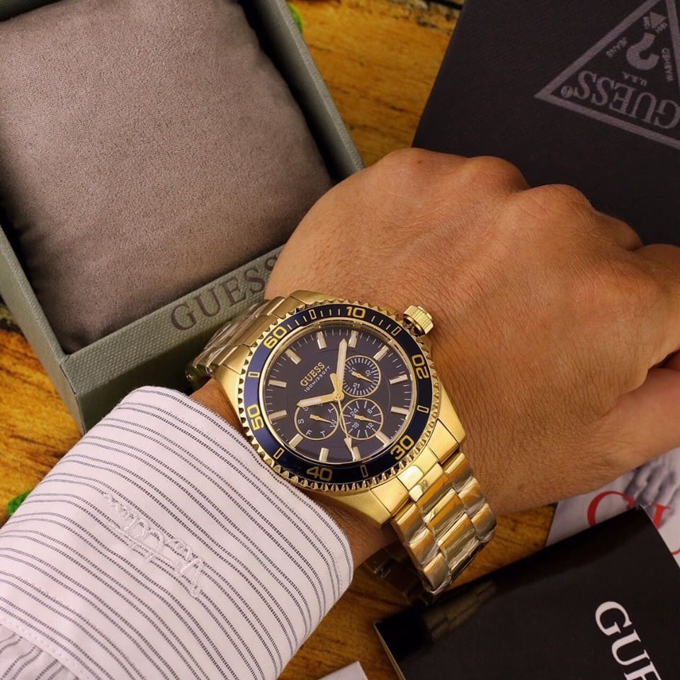  Shop Authentic Guess Chaser Multifunction Blue Dial Gold Steel Strap Watch for Men - W0172G5 - Luxxuri