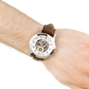  Shop Authentic Fossil Grant Automatic White Dial Brown Leather Strap Watch for Men - ME3052 - Luxxuri