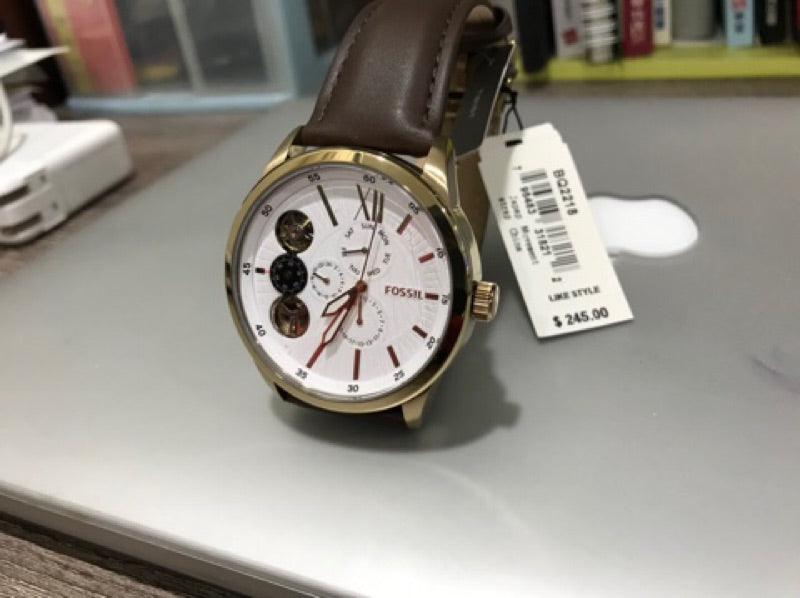  Shop Authentic Fossil Flynn Twist Mechanical White Dial Brown Leather Strap Watch for Men - BQ2218 - Luxxuri