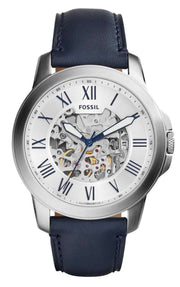  Shop Authentic Fossil Grant Automatic Skeleton Silver Dial Blue Leather Strap Watch for Men - ME3111 - Luxxuri