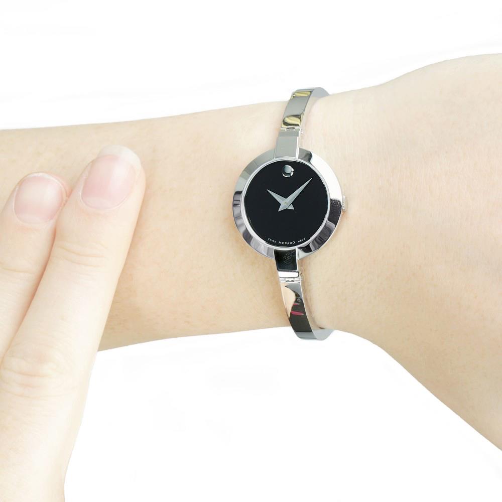  Shop Authentic Movado Bela Black Dial Silver Steel Strap Watch For Women - 0606595 - Luxxuri