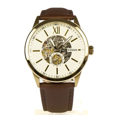  Shop Authentic Fossil Flynn Mechanical Skeleton Beige Dial Brown Leather Strap Watch for Men - BQ2215 - Luxxuri