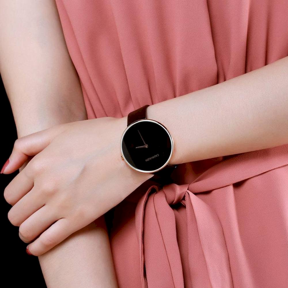  Shop Authentic Calvin Klein Full Moon Black Dial Black Leather Strap Watch for Women - K8Y236C1 - Luxxuri
