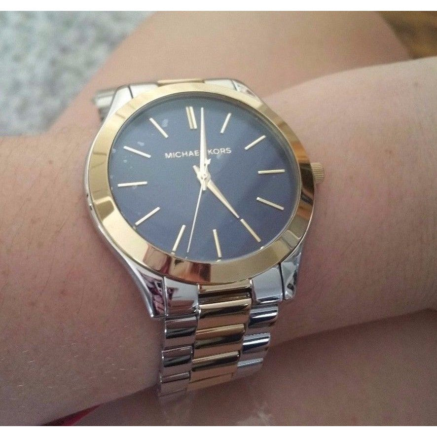  Shop Authentic Michael Kors Slim Runway Blue Dial Two Tone Steel Strap Watch for Women - MK3479 - Luxxuri