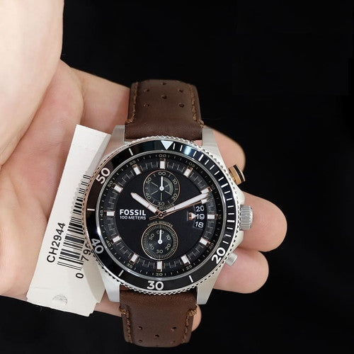  Shop Authentic Fossil Wakefield Black Dial Brown Leather Strap Watch for Men - CH2944 - Luxxuri