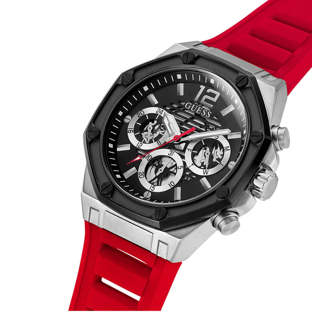  Shop Authentic Guess Momentum Black Dial Red Rubber Strap Watch for Men - GW0263G3 - Luxxuri