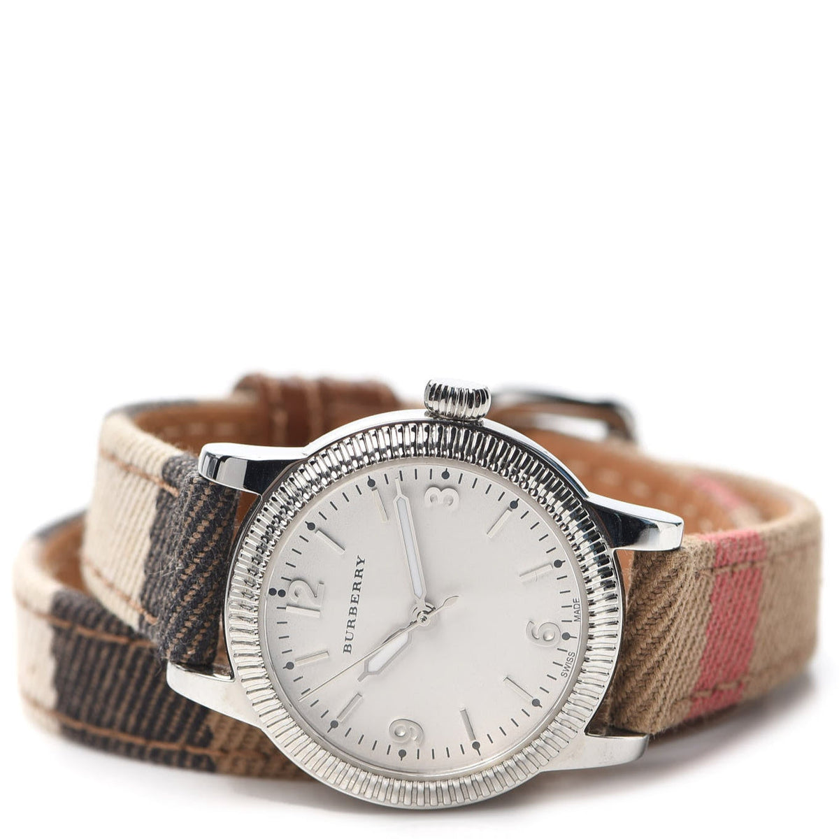  Shop Authentic Burberry Utilitarian White Dial Multicolor Leather Strap Watch for Women - BU7849 - Luxxuri
