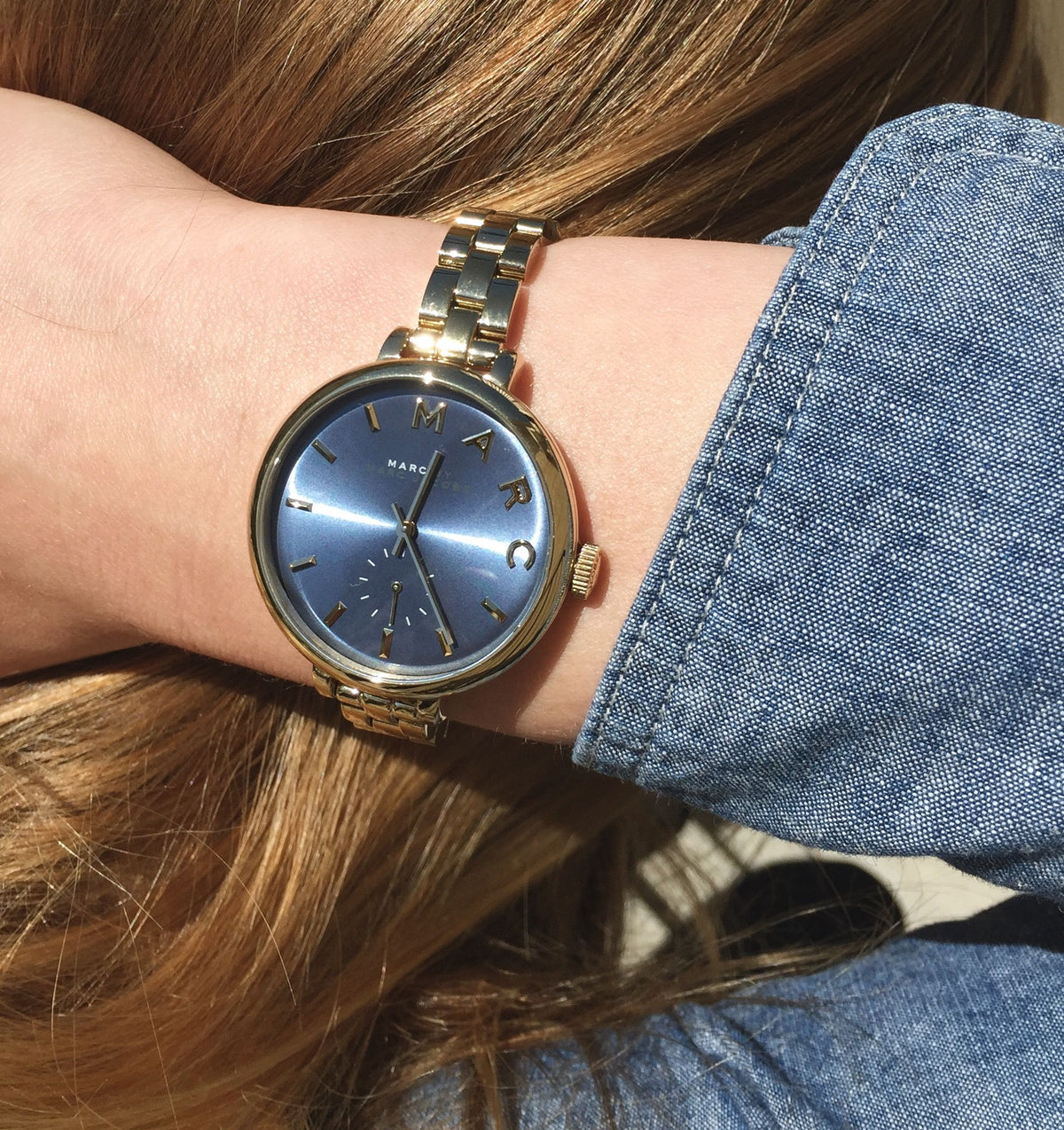  Shop Authentic Marc Jacobs Sally Blue Dial Gold Steel Strap Watch for Women - MBM3366 - Luxxuri