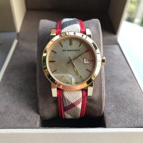  Shop Authentic Burberry The City Champagne Dial Leather Strap Watch for Women - BU9139 - Luxxuri