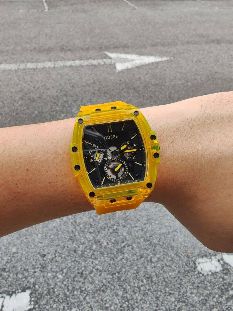  Shop Authentic Guess Phoenix Multi Function Black Dial Yellow Rubber Strap Watch for Men - GW0203G6 - Luxxuri