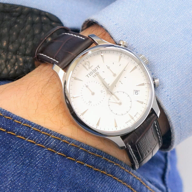  Shop Authentic Tissot T Classic Tradition Chronograph White Dial Brown Leather Strap Watch For Men - T063.617.16.037.00 - Luxxuri
