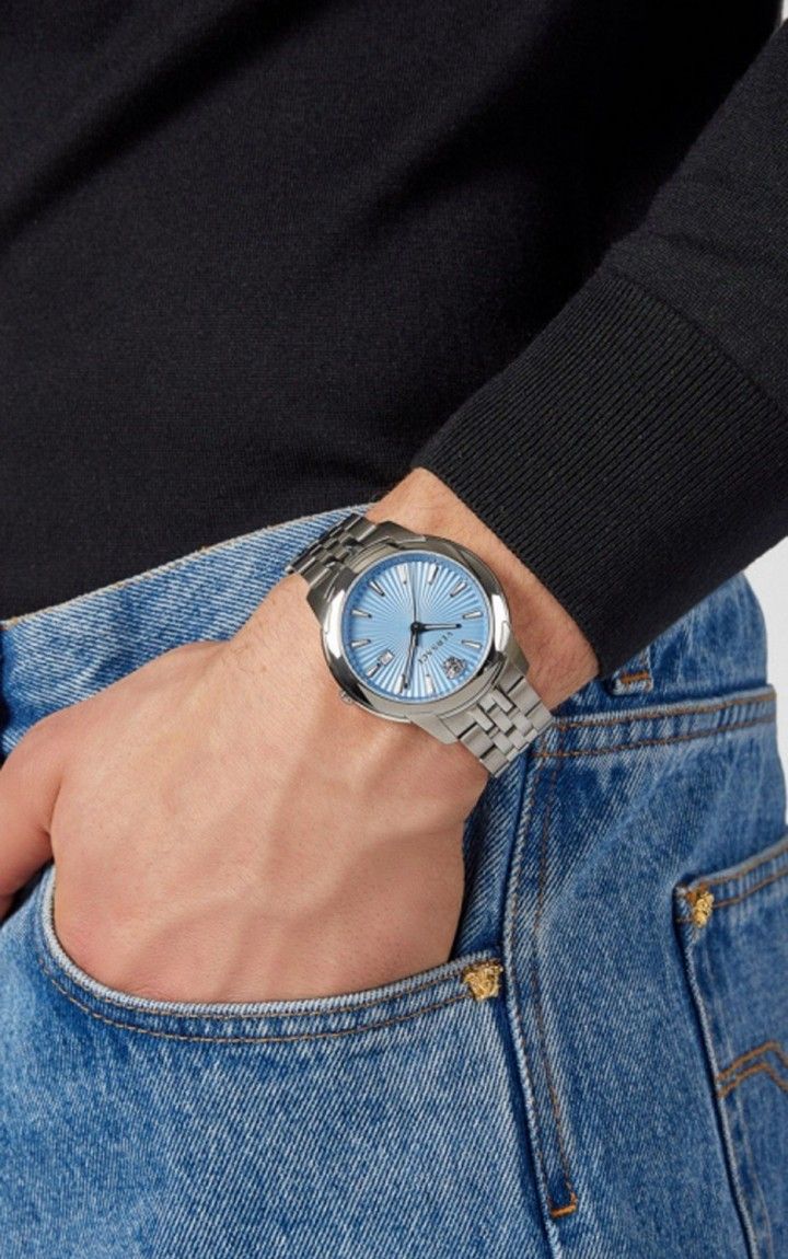  Shop Authentic Versace V-Urban Light Blue Dial Silver Steel Strap Watch for Men - VELQ00419 - Luxxuri