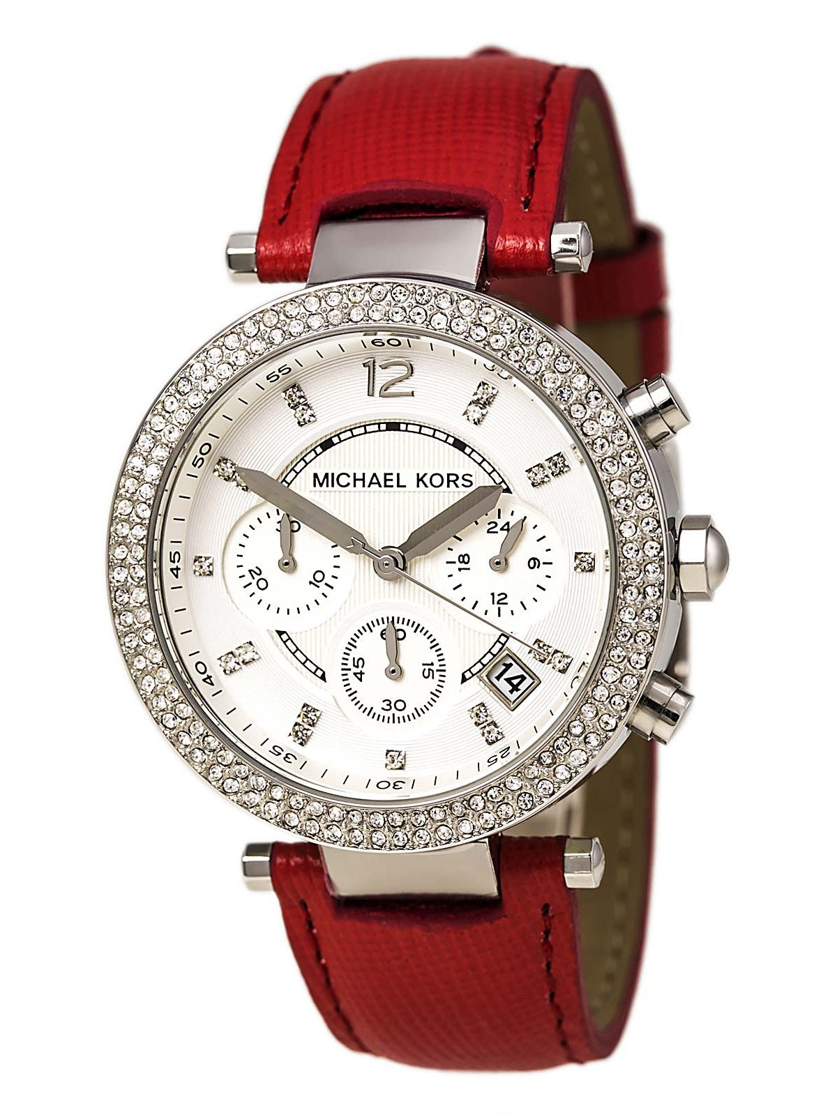  Shop Authentic Michael Kors Parker Silver Dial Red Leather Strap Watch for Women - MK2278 - Luxxuri