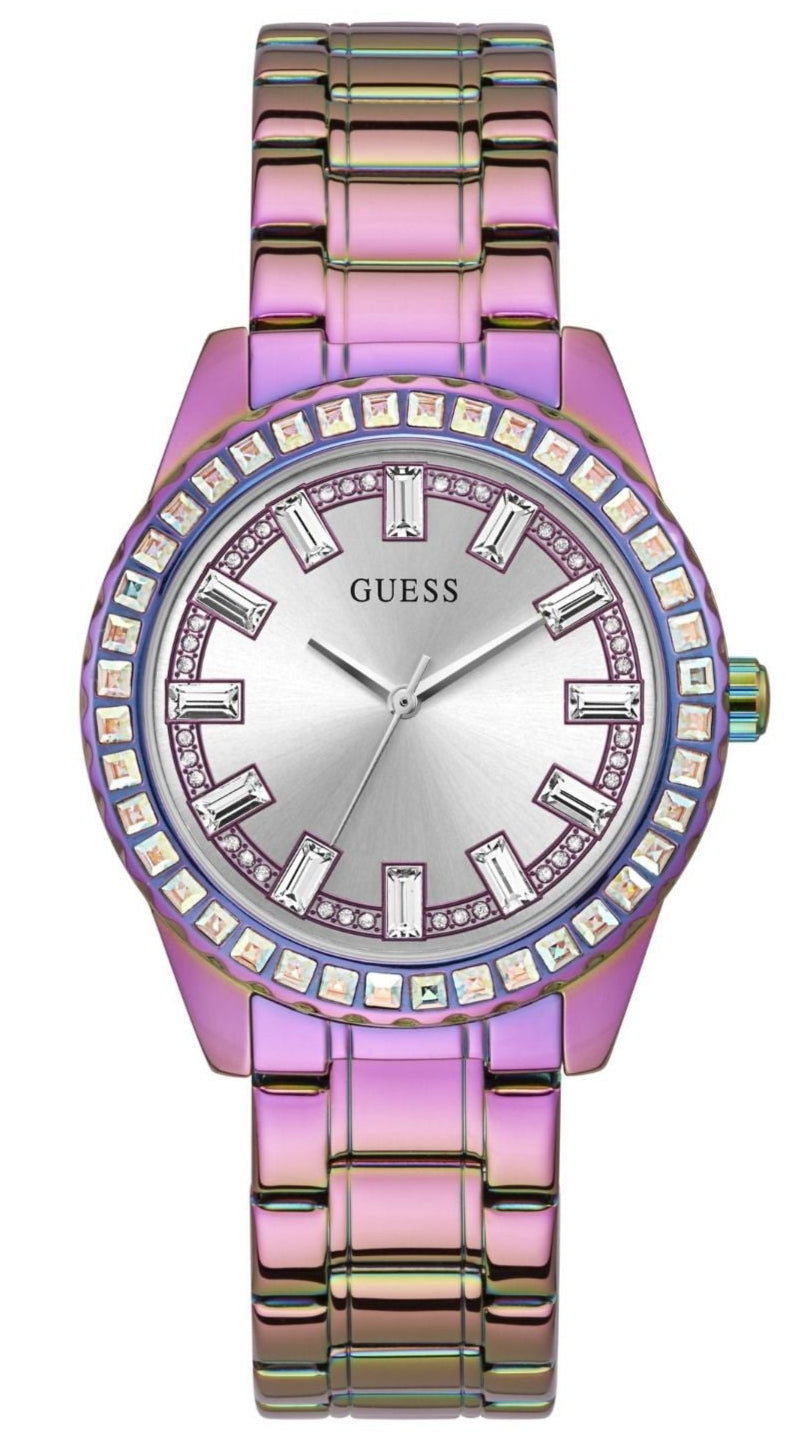  Shop Authentic Guess Sparkler Silver Dial Purple Steel Strap Watch For Women - GW0111L5 - Luxxuri
