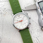  Shop Authentic Emporio Armani Chronograph White Dial Green Rubber Strap Watch For Men - AR11022 - Luxxuri