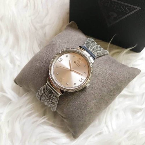  Shop Authentic Guess Chiffon Silver Dial Silver Mesh Bracelet Watch For Women - W1083L1 - Luxxuri