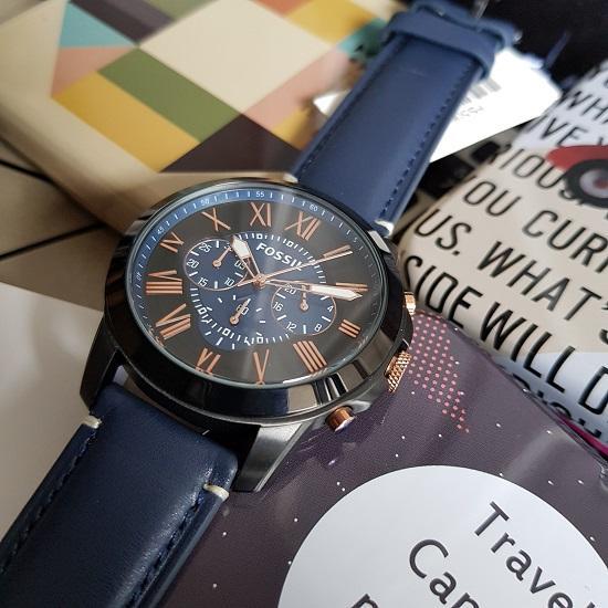  Shop Authentic Fossil Grant Chronograph Black Dial Blue Leather Strap Watch for Men - FS5061 - Luxxuri