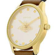  Shop Authentic Gucci G Timeless Quartz Silver Dial Brown Leather Strap Watch For Women - YA1265022 - Luxxuri