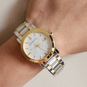  Shop Authentic Burberry The City White Dial Two Tone Steel Strap Watch for Women - BU9115 - Luxxuri
