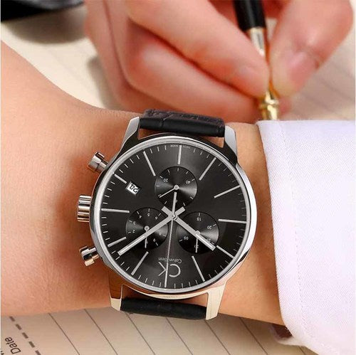 Shop Authentic Calvin Klein City Chronograph Black Dial Black Leather Strap Watch for Men - K2G271C3 - Luxxuri