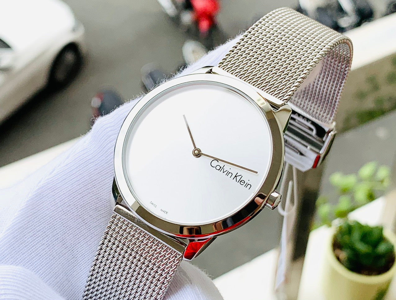  Shop Authentic Calvin Klein Minimal SIlver Dial Silver Mesh Bracelet Watch for Women - K3M221Y6 - Luxxuri