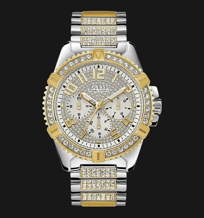  Shop Authentic Guess Frontier Chronograph Crystals Silver Dial Two Tone Steel Strap Watch for Men - W0799G4 - Luxxuri