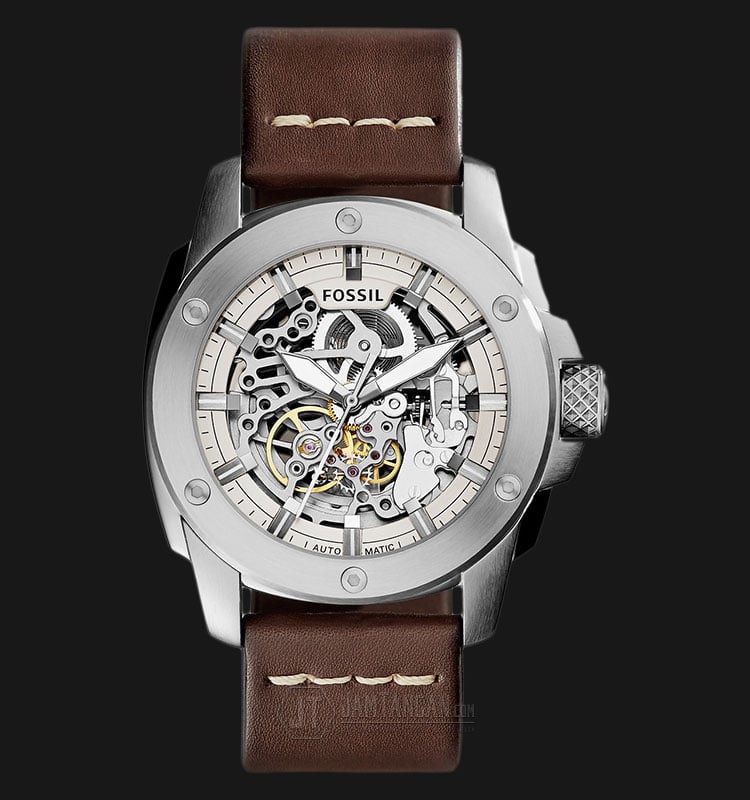  Shop Authentic Fossil Modern Machine Automatic Skeleton White Dial Brown Leather Strap Watch for Women - ME3083 - Luxxuri