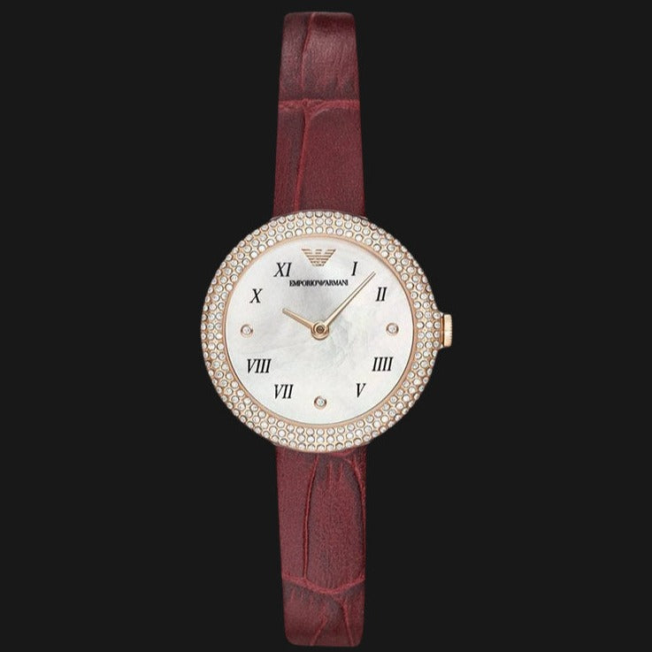  Shop Authentic Emporio Armani Rosa Two Hand White Dial Red Leather Strap Watch For Women - AR11357 - Luxxuri