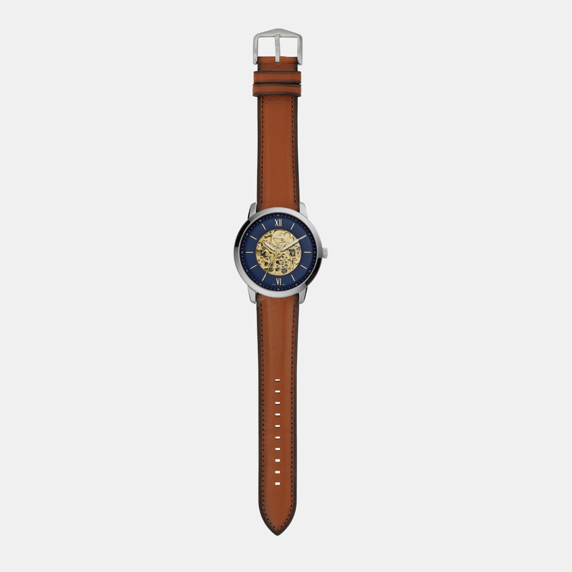  Shop Authentic Fossil Neutra Automatic Luggage Skeleton Blue Dial Brown Leather Strap Watch for Men - ME3160 - Luxxuri
